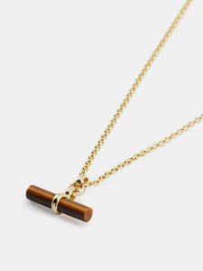 Gold Tigers Eye T Bar Necklace