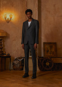 Grey Check Tailored Wool Trousers