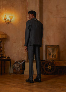Grey Check Tailored Wool Trousers