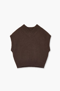 Cropped Lambswool V Neck Sweater Brown V2